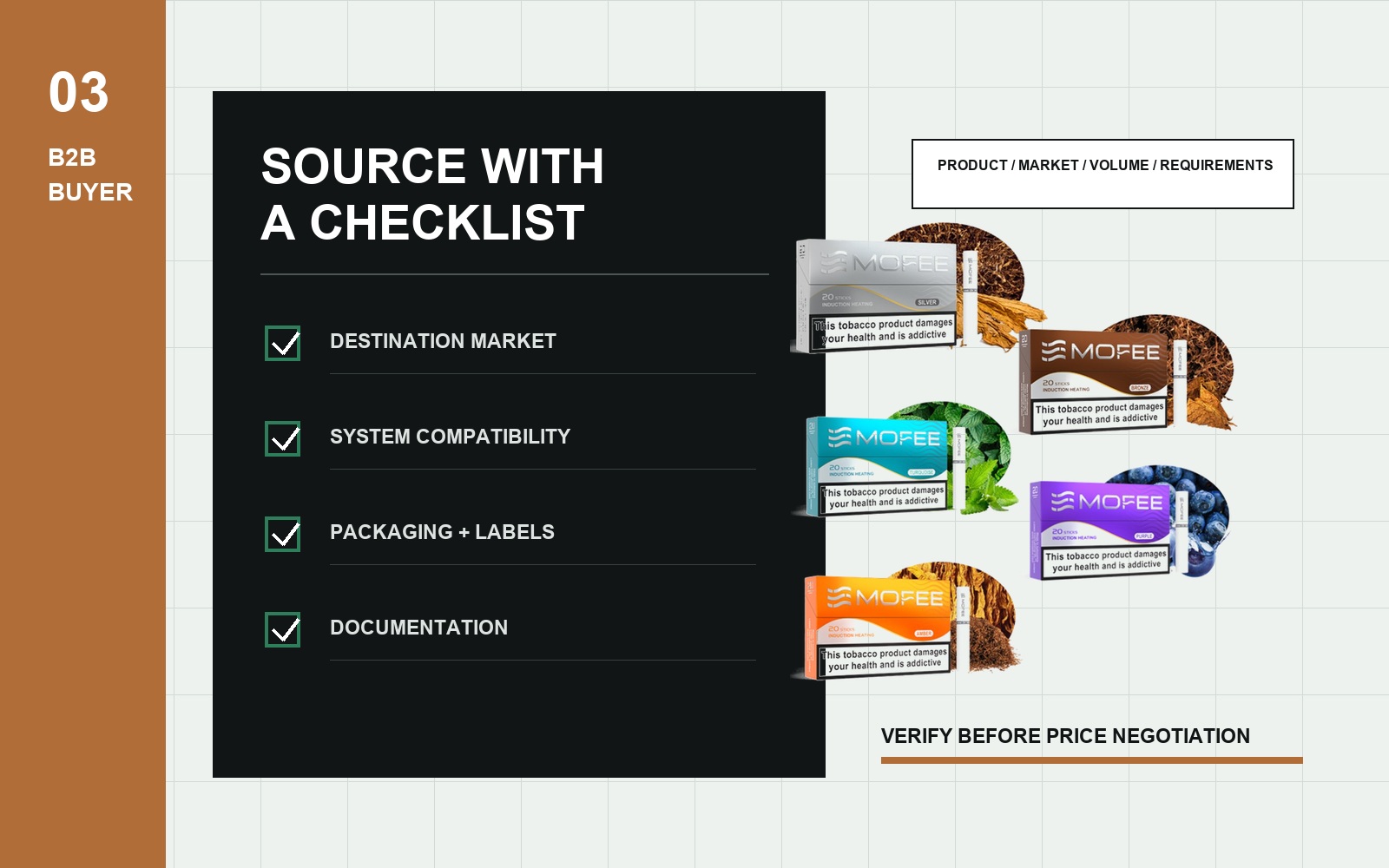 B2B HNB sourcing checklist with Mofee product packs