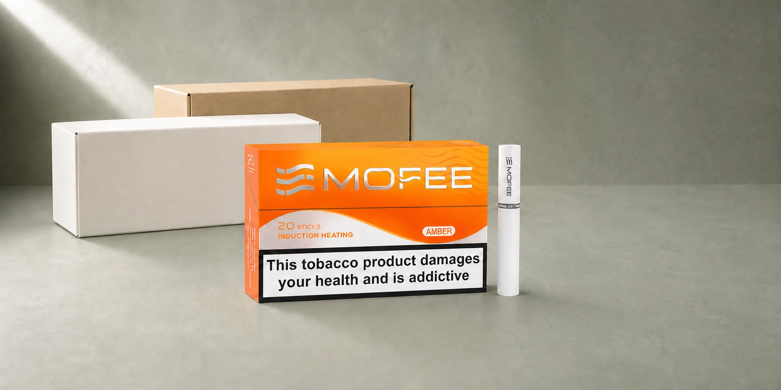 Mofee Amber pack with two blank OEM packaging samples