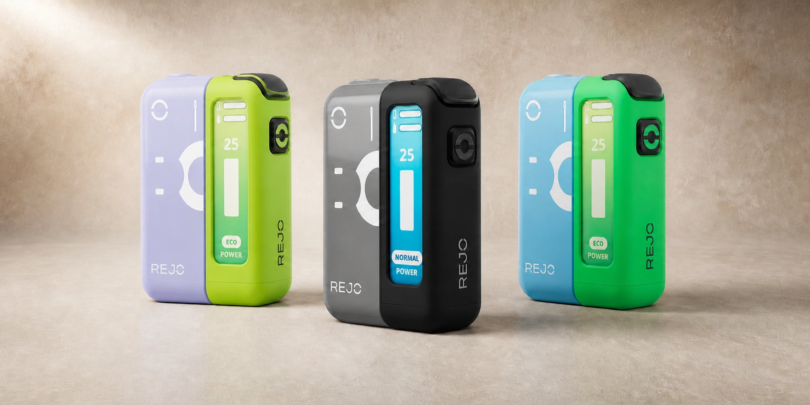 Three REJO Cube colour options in a realistic OEM studio